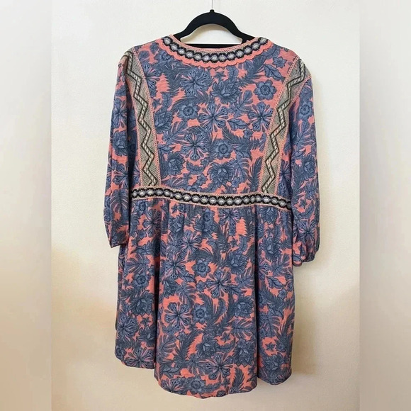J Jill Sz MP Tunic Style Top Floral Boho Coral and Blue Metallic Lace Detail - Picture 9 of 10